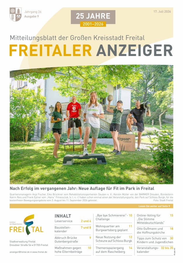 Freitaler Anzeiger - Amtsblatt der Großen Kreisstadt Freital Titelblatt 09/2026