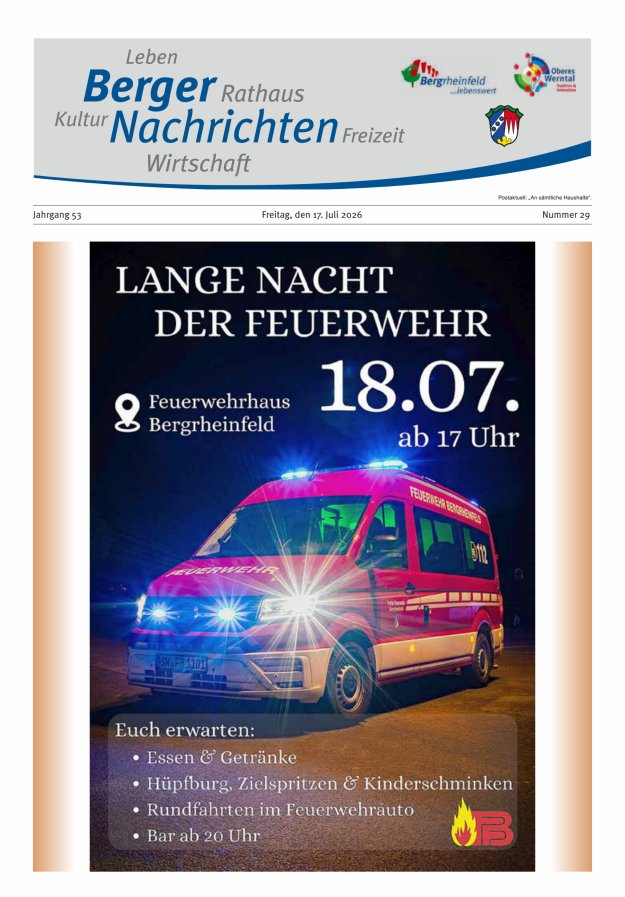 Berger Nachrichten, Bergrheinfeld Titelblatt 29/2026