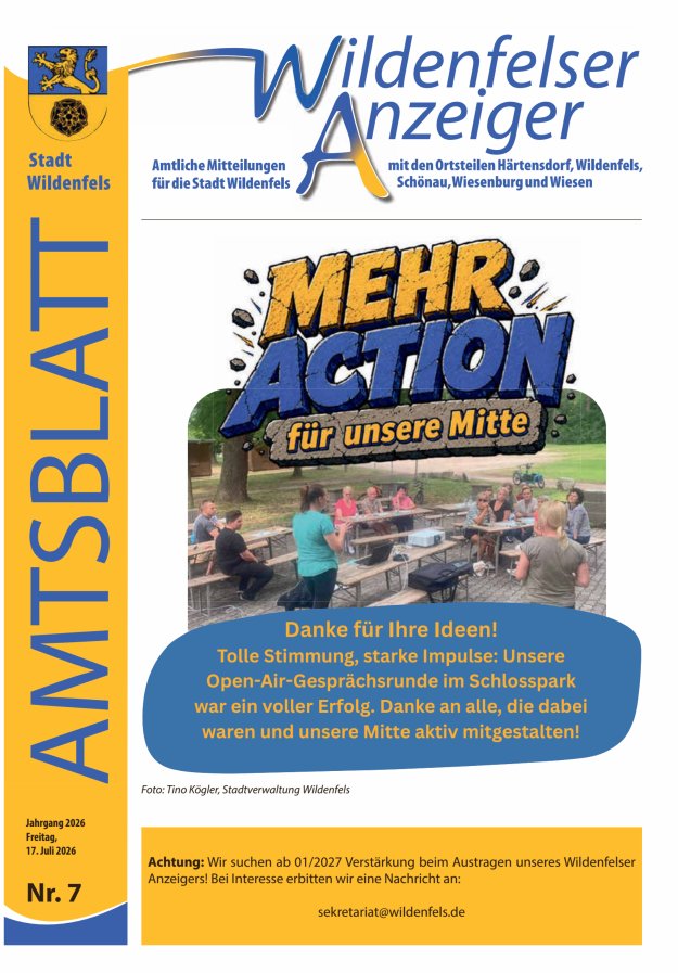 Wildenfelser Anzeiger Titelblatt 07/2026