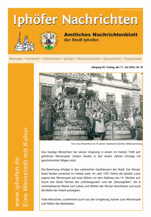 Iphöfer Nachrichten Titelblatt 29/2026