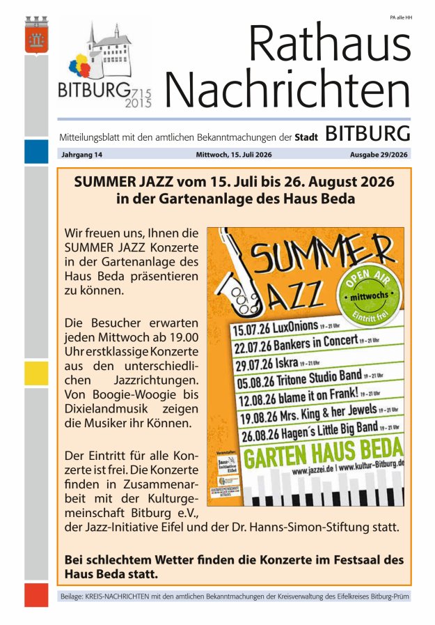 Rathaus-Nachrichten Bitburg Titelblatt 29/2026
