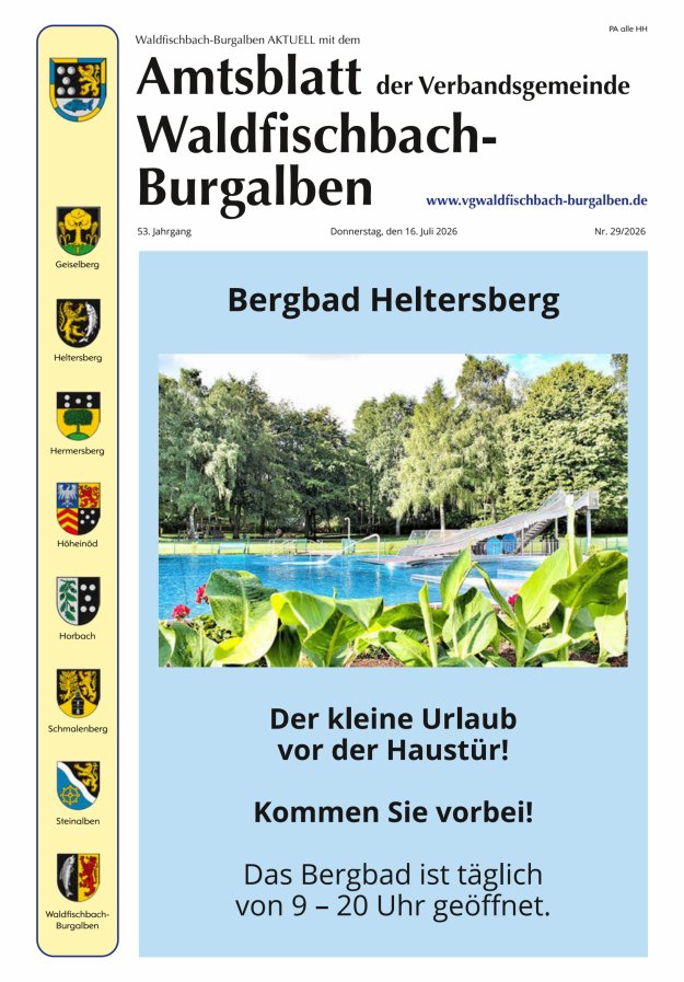 Amtsblatt der Verbandsgemeinde Waldfischbach-Burgalben Titelblatt 29/2026