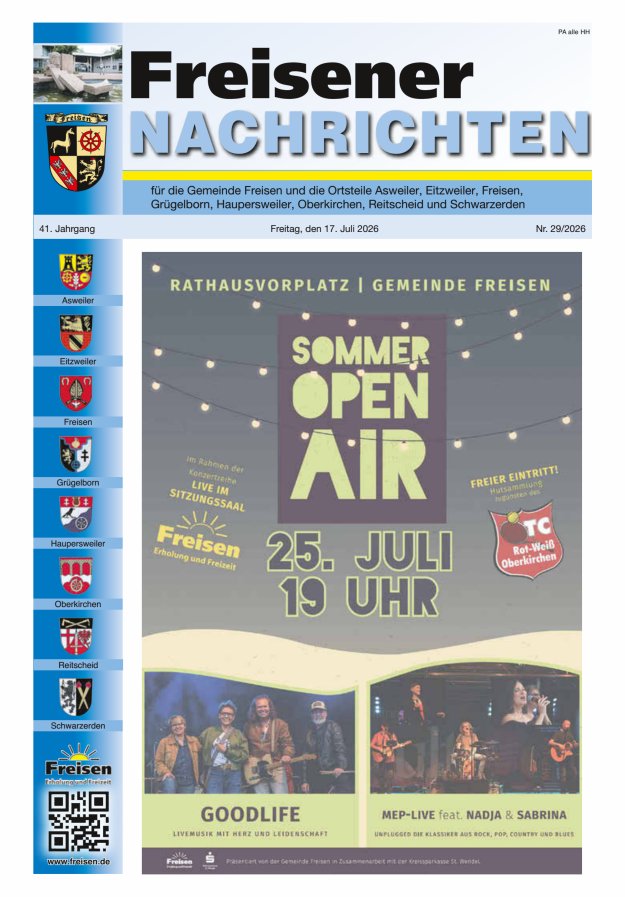 Freisener Nachrichten Titelblatt 29/2026