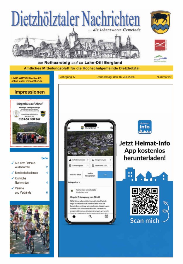 Dietzhölztaler Nachrichten Titelblatt 29/2026