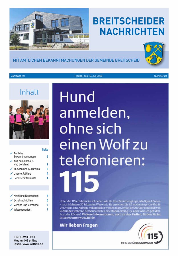 Breitscheider Nachrichten Titelblatt 28/2026