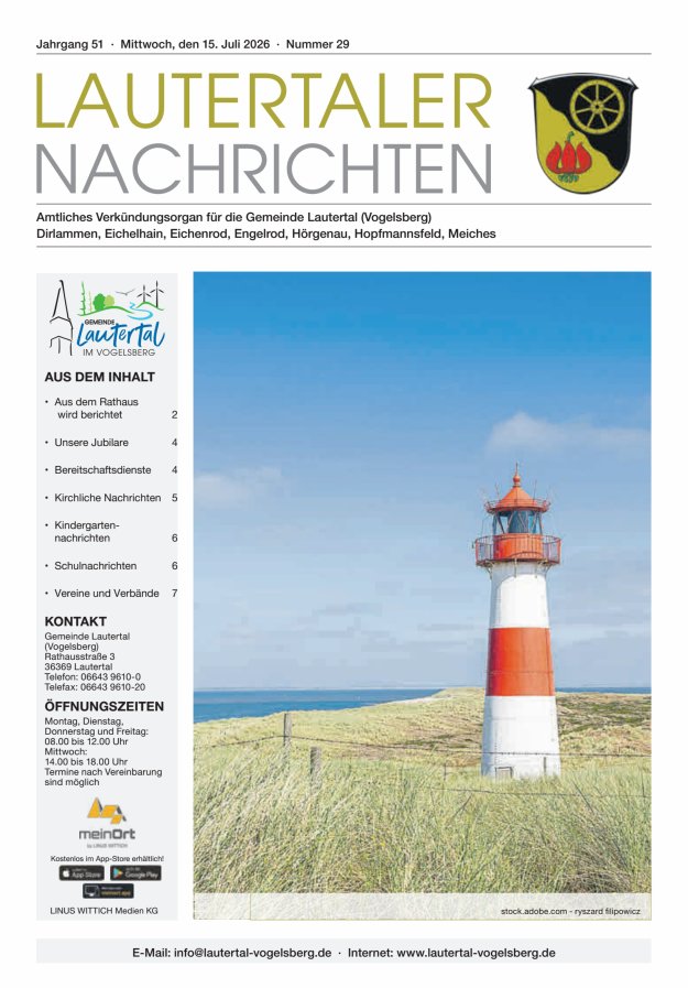 Lautertaler Nachrichten Titelblatt 29/2026