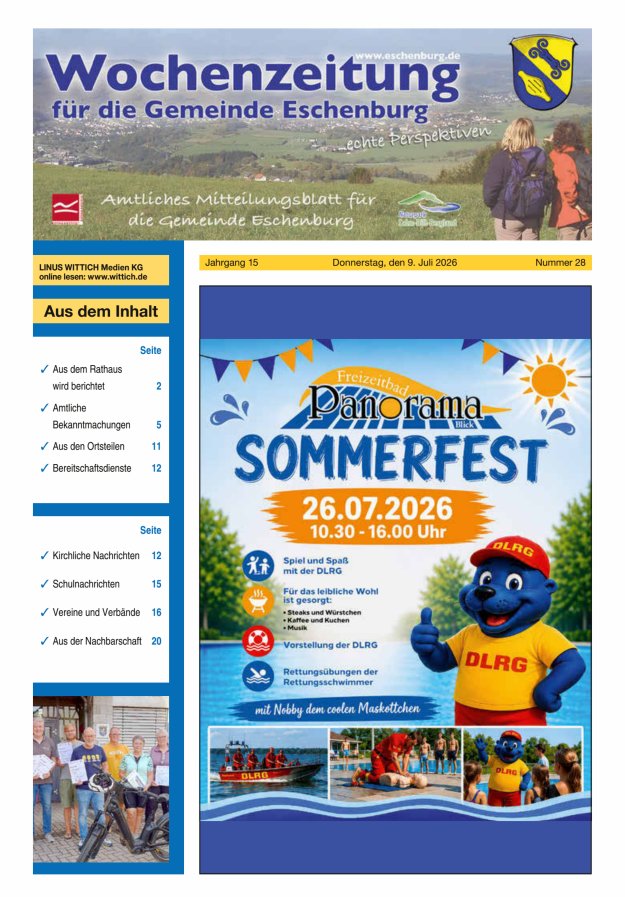 Wochenzeitung für die Gemeinde Eschenburg Titelblatt 28/2026