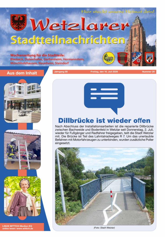 Wetzlarer Stadtteilnachrichten Titelblatt 28/2026