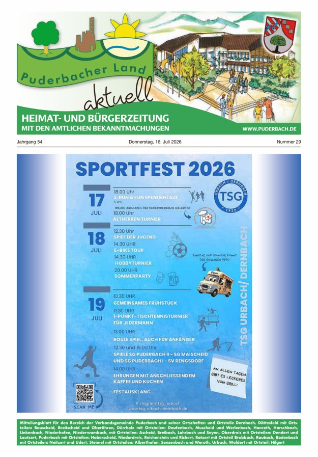Puderbacher Land aktuell Titelblatt 29/2026