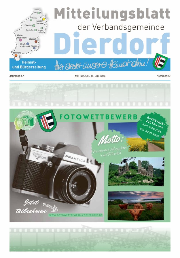 Mitteilungsblatt der Verbandsgemeinde Dierdorf Titelblatt 29/2026