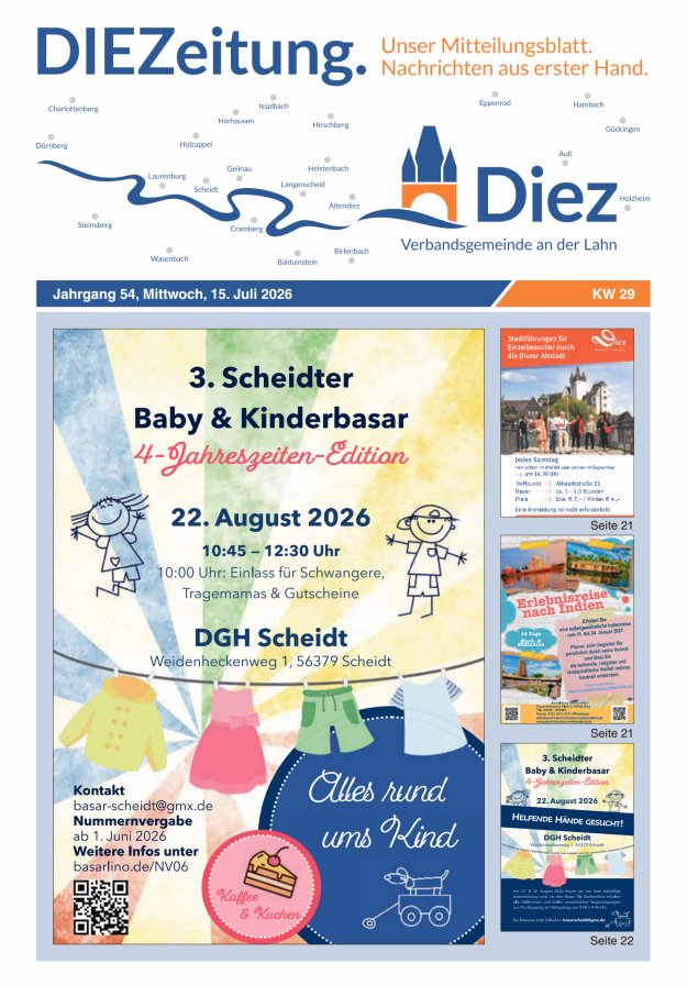 DIEZeitung - Mitteilungsblatt der Verbandsgemeinde Diez  Titelblatt 29/2026