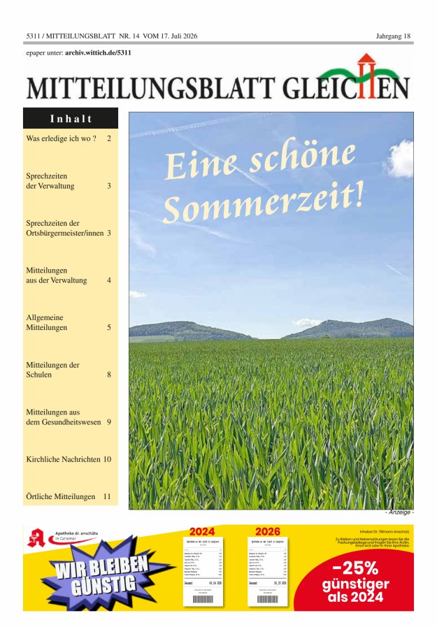 Mitteilungsblatt Gleichen Titelblatt 14/2026