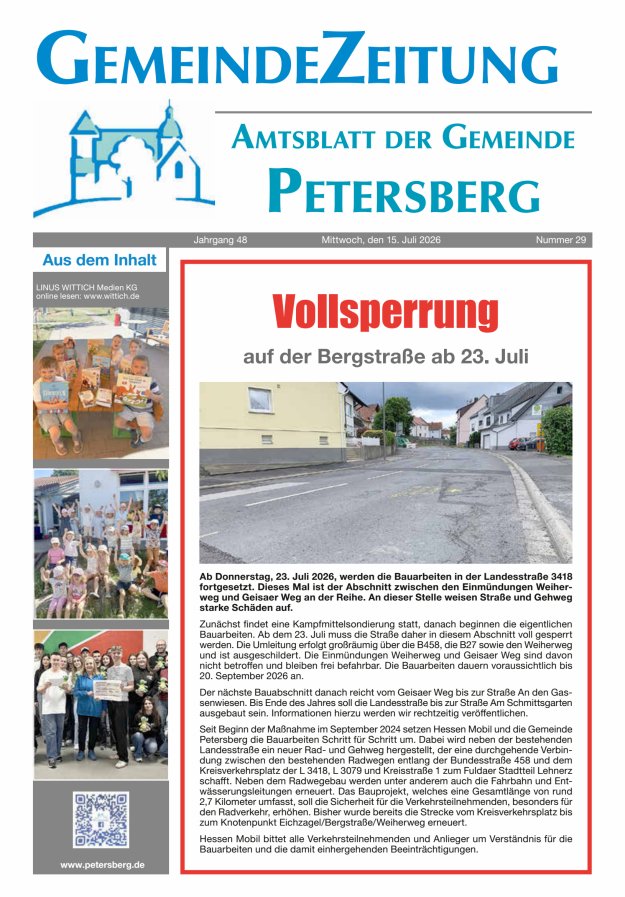 Amtsblatt Blickpunkt Petersberg Titelblatt 29/2026