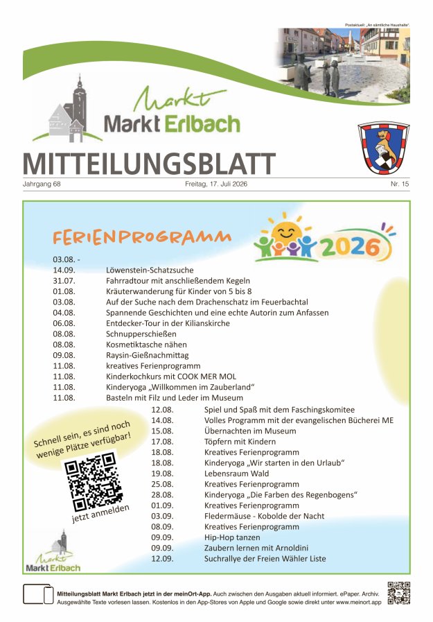 Mitteilungsblatt Markt Erlbach Titelblatt 15/2026