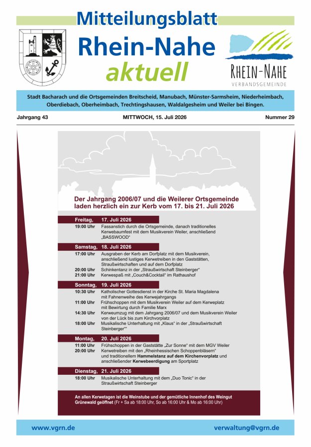 Rhein-Nahe aktuell Titelblatt 29/2026