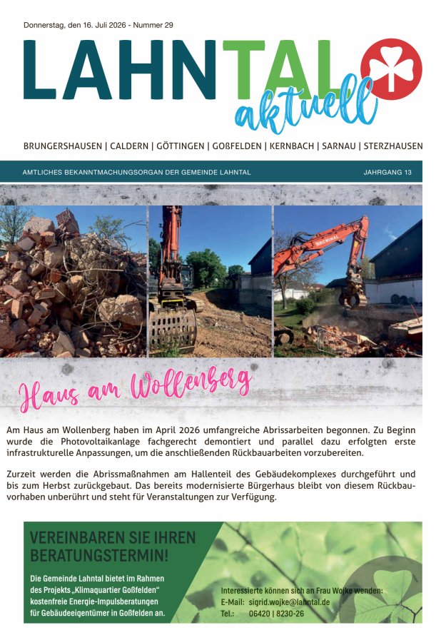 Amtliches Bekanntmachungsorgan der Gemeinde Lahntal Titelblatt 29/2026