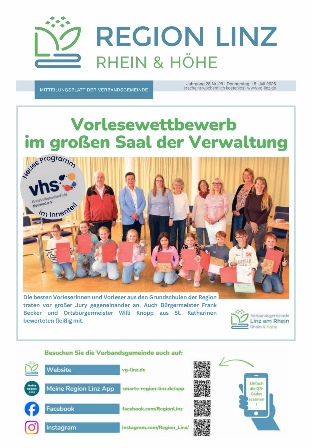 Unsere Verbandsgemeinde Linz am Rhein Titelblatt 29/2026