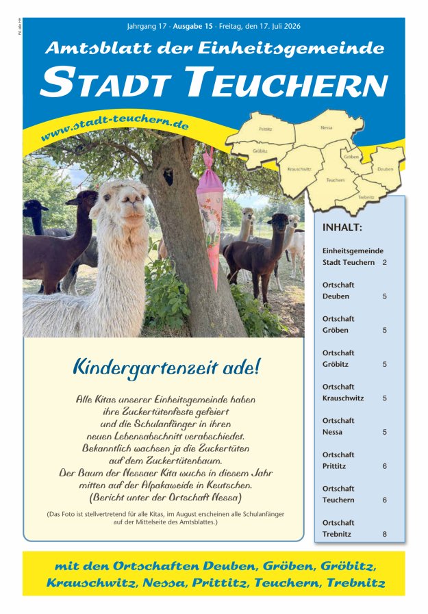 Amtsblatt der Einheitsgemeinde Stadt Teuchern Titelblatt 15/2026