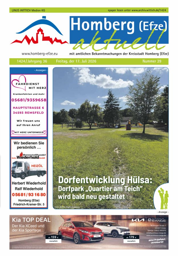 Homberg Efze aktuell Titelblatt 29/2026
