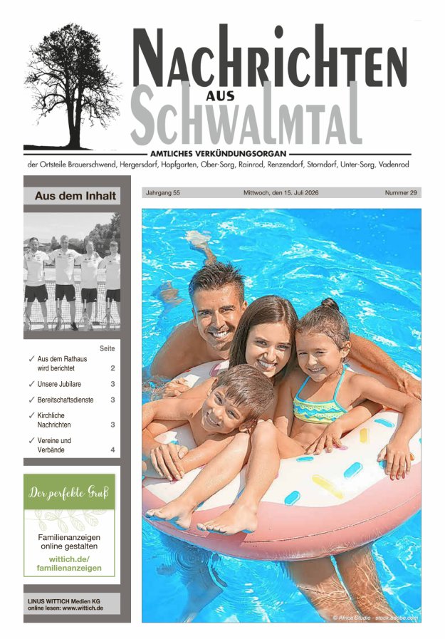 Nachrichten aus Schwalmtal Titelblatt 29/2026