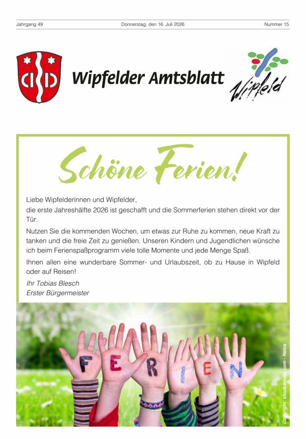 Wipfelder Amtsblatt Titelblatt 15/2026