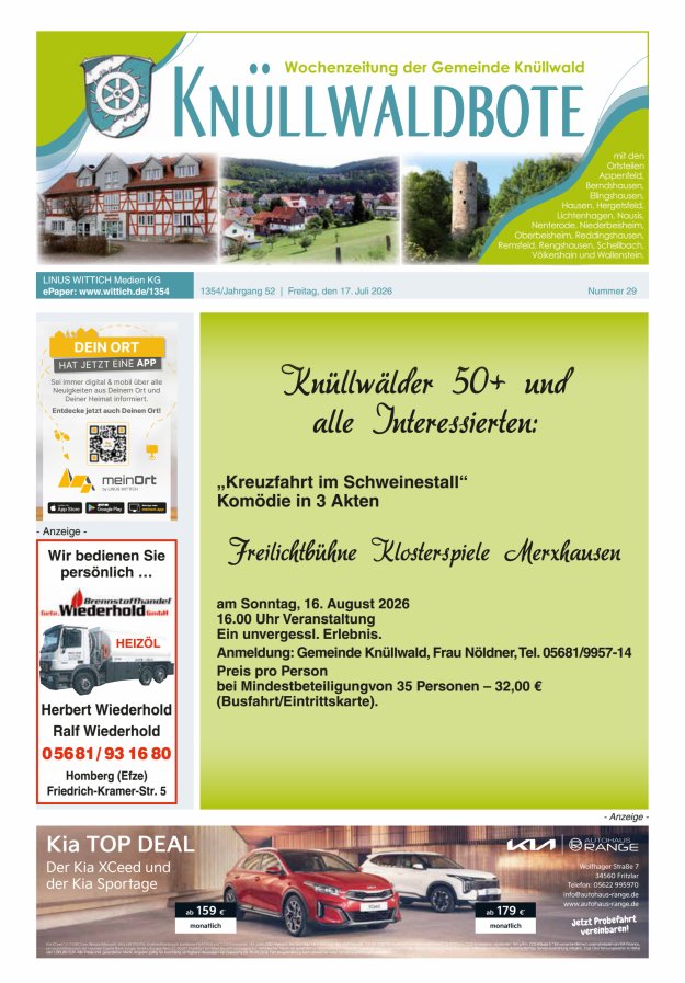 Knüllwaldbote Titelblatt 29/2026
