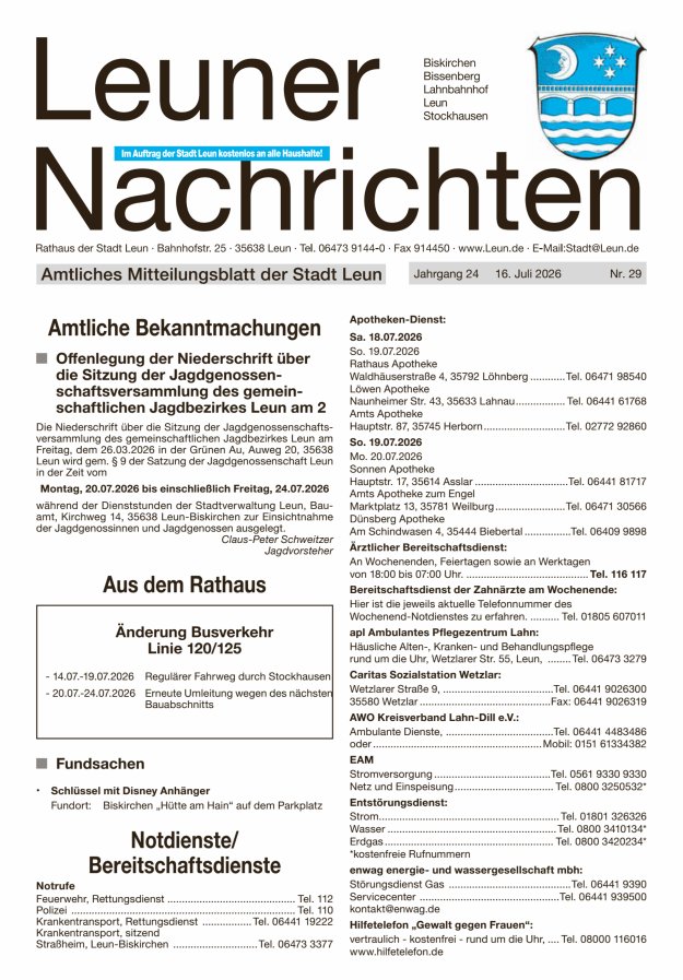 Leuner Nachrichten Titelblatt 29/2026