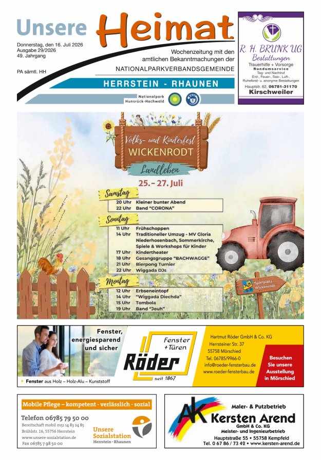 Unsere Heimat VG Herrstein-Rhaunen Titelblatt 29/2026