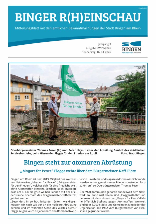 Binger R(h)einschau - Mitteilungsblatt mit den Amtlichen Bekanntmachungen der Stadt Bingen Titelblatt 29/2026