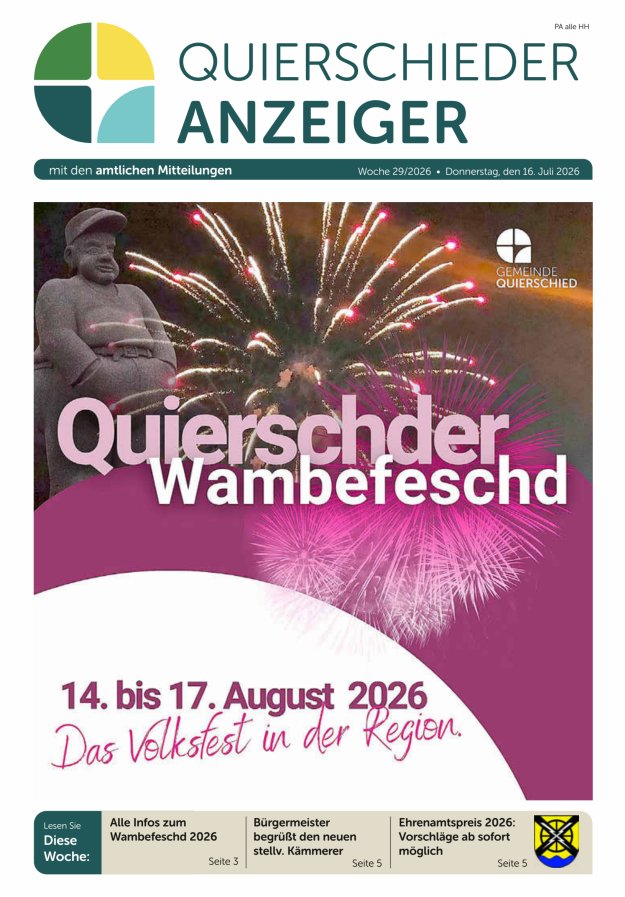 Quierschieder Anzeiger Titelblatt 29/2026