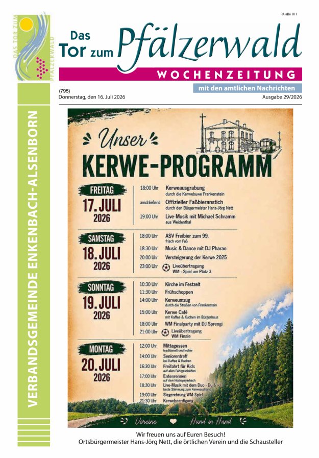 Das Tor zum Pfälzer Wald - VG Enkenbach-Alsenborn Titelblatt 29/2026