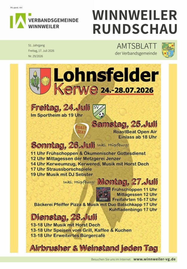 Winnweiler Rundschau Titelblatt 29/2026
