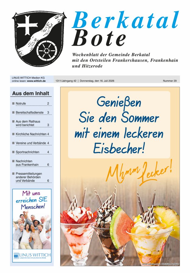 Berkatal Bote Titelblatt 29/2026