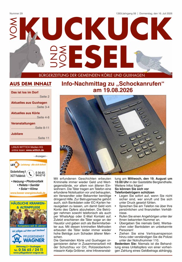 Vom Kuckuck und Esel (Guxhagen-Körle) Titelblatt 29/2026