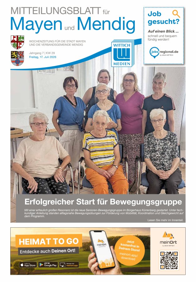 Mitteilungsblatt für Mayen und Mendig Titelblatt 29/2026