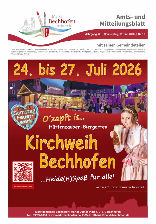 Amts- und Mitteilungsblatt für den Markt Bechhofen Titelblatt 15/2026