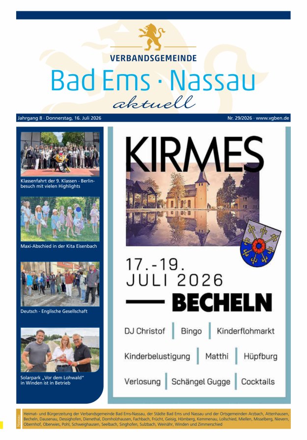 Bad Ems-Nassau aktuell Ausgabe Nassau Titelblatt 28/2026