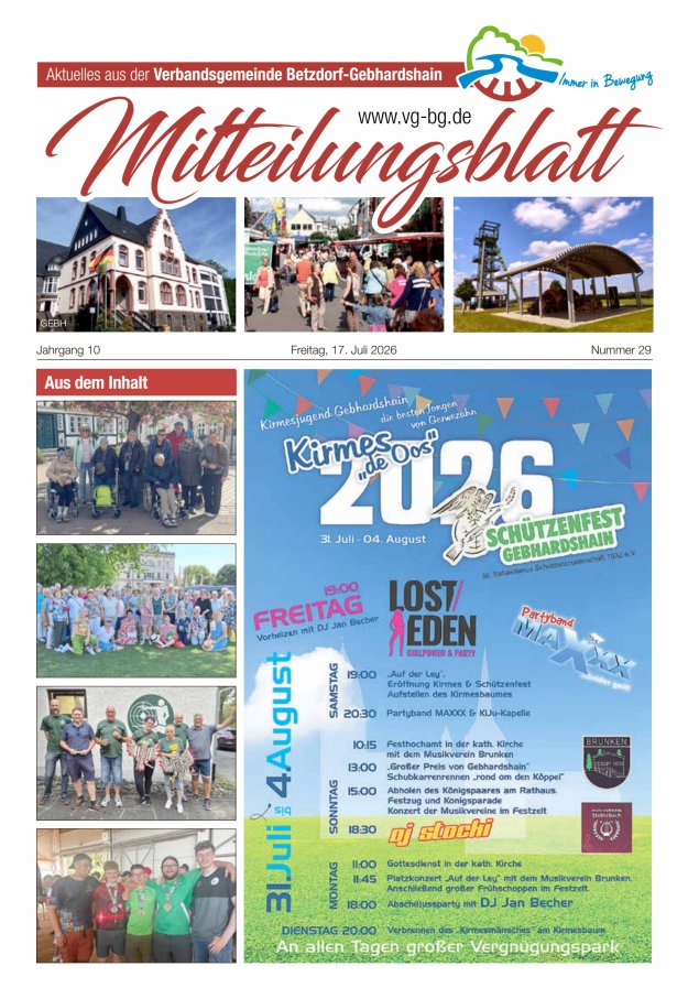 Aktuelles aus der VG Betzdorf-Gebhardshain Ausgabe Gebhardshain Titelblatt 29/2026
