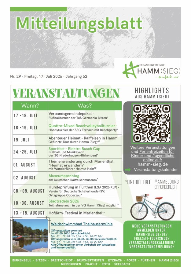 Mitteilungsblatt Hamm (Sieg) Titelblatt 29/2026
