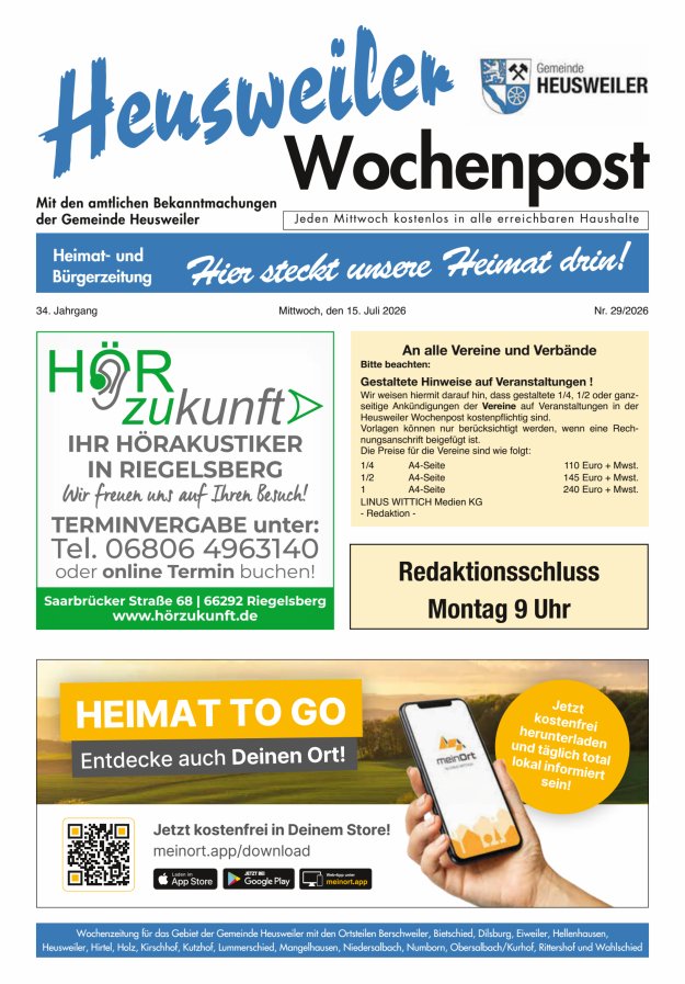 Heusweiler Wochenpost Titelblatt 29/2026