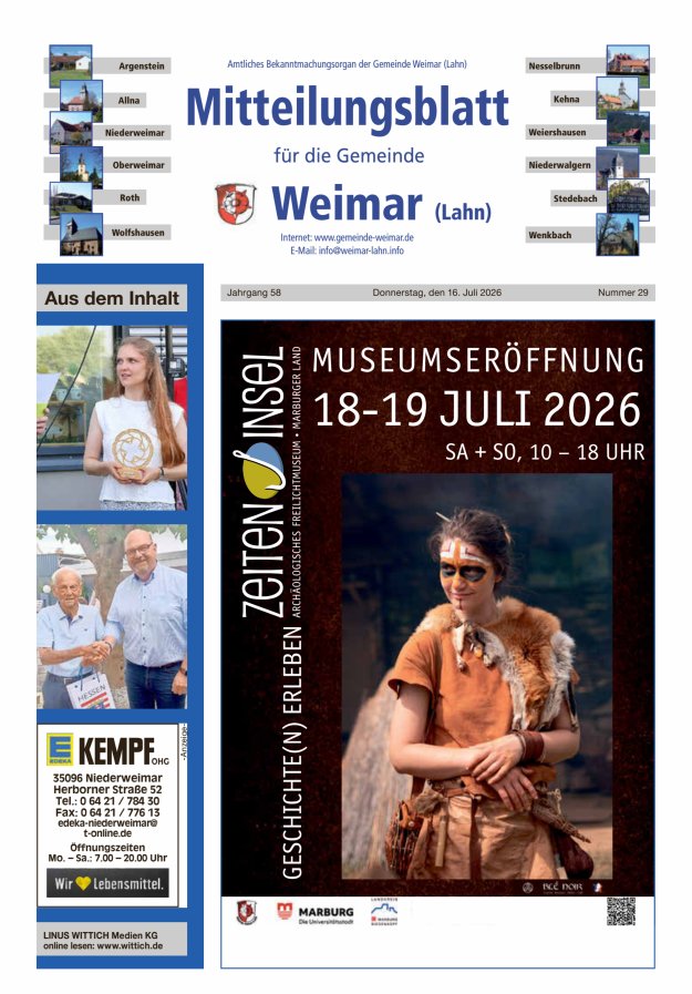 Mitteilungsblatt für die Gemeinde Weimar Titelblatt 29/2026