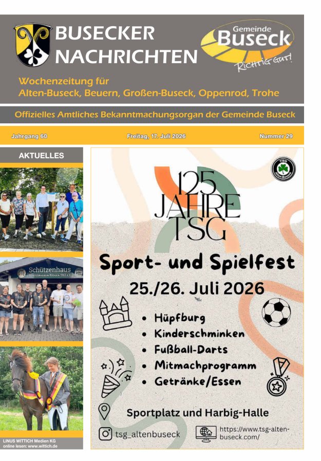 Busecker Nachrichten Titelblatt 29/2026