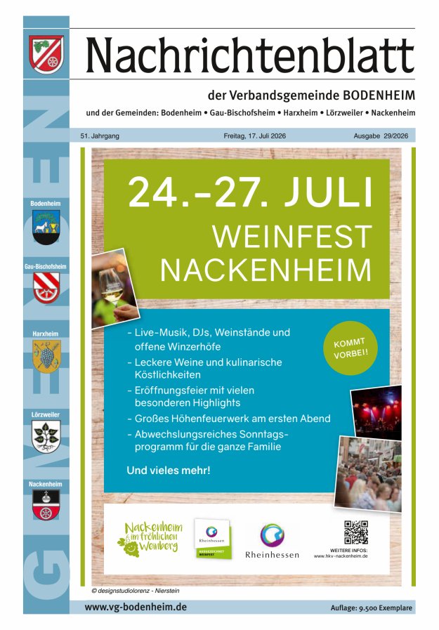 Nachrichtenblatt der VG Bodenheim              Titelblatt 29/2026
