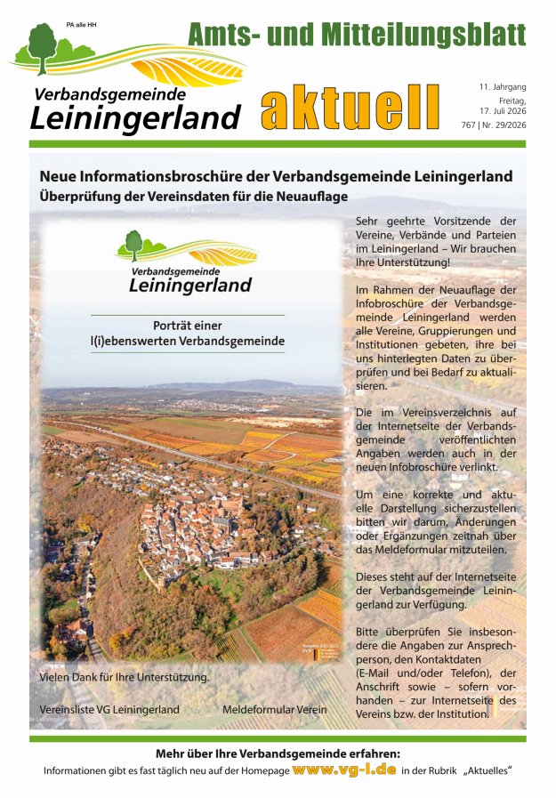 VG Leiningerland aktuell Titelblatt 29/2026
