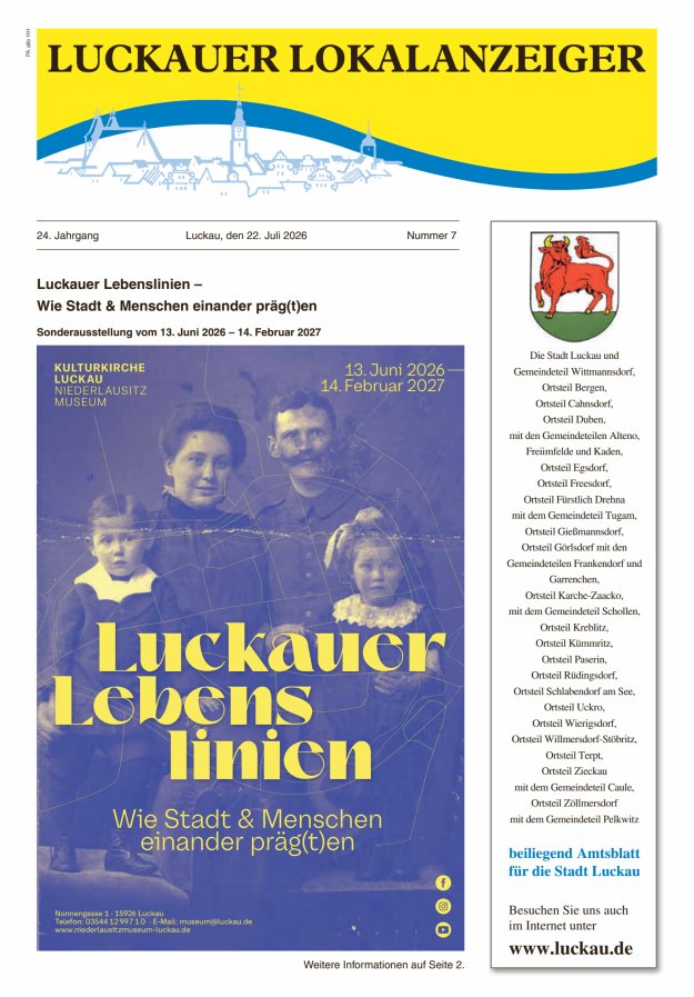 Luckauer Lokalanzeiger (beiliegend Amtsblatt für die Stadt Luckau) Titelblatt 07/2026