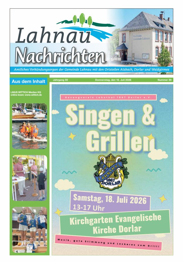 Lahnau Nachrichten Titelblatt 29/2026