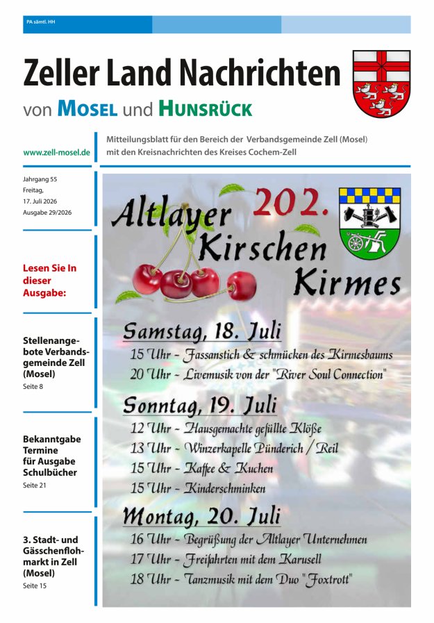 Zeller Land Nachrichten Titelblatt 29/2026