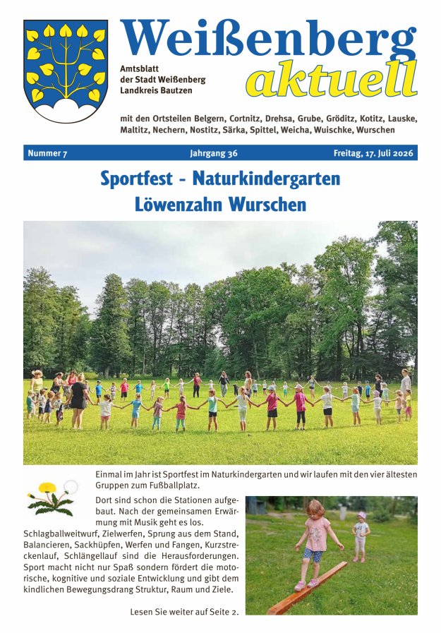"Weißenberg aktuell" - Amtsblatt der Stadt Weißenberg Titelblatt 07/2026