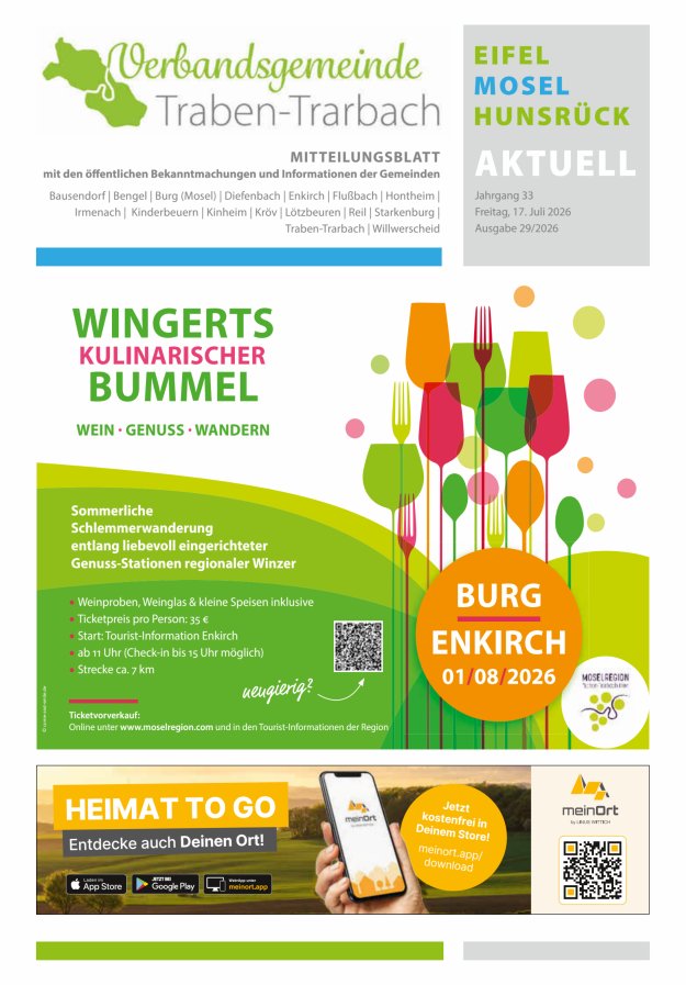 Eifel-Mosel-Hunsrück aktuell VG Traben-Trarbach Titelblatt 29/2026