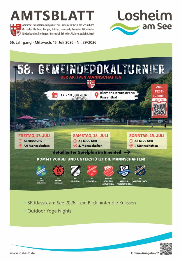Amtliches Bekanntmachungsblatt der Gemeinde Losheim am See Titelblatt 29/2026